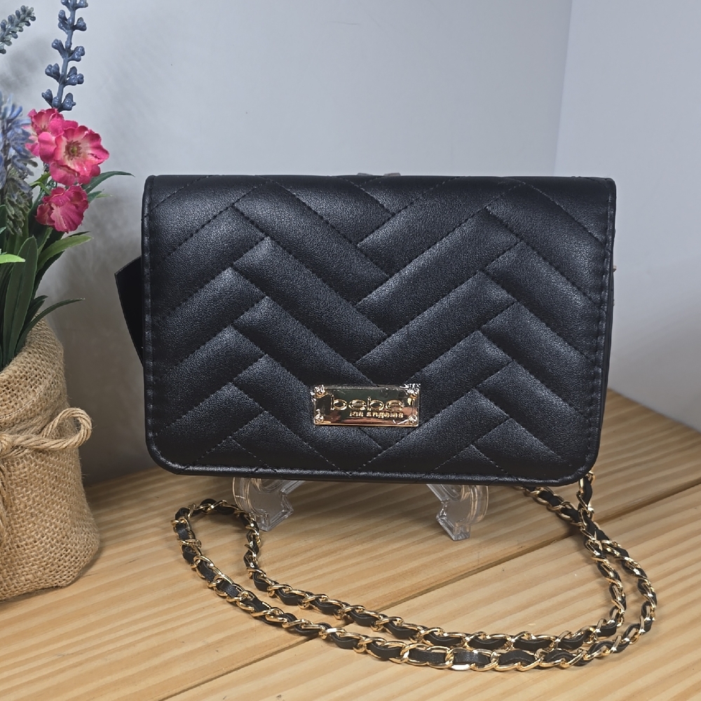 BeBe Black Quilted Crossbody Bag NWT